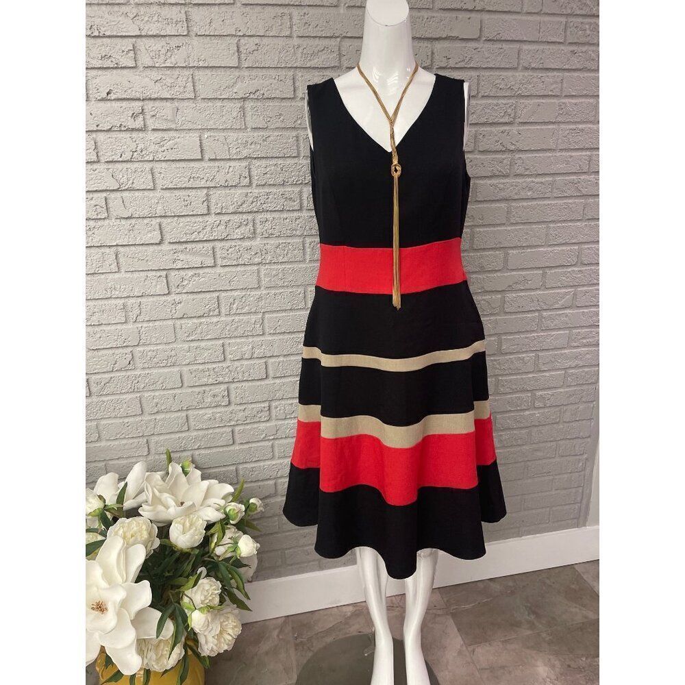 Black Label by Evan Picone Women Sleeveless Color Block Shift Dress Size 6